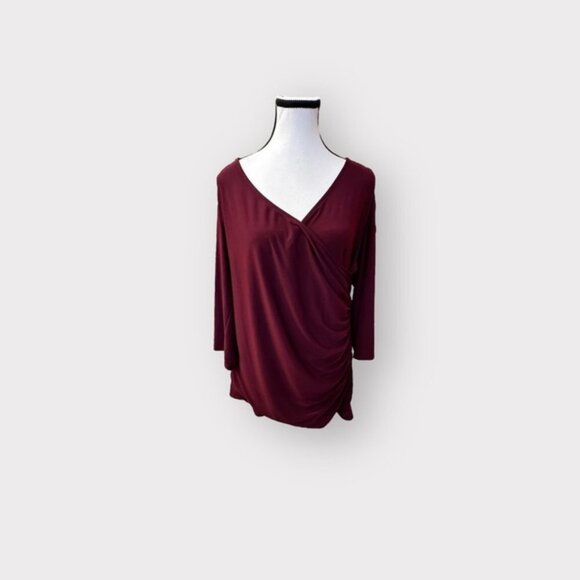 NWOT Women’s Torrid Wine Faux Wrap Open Shoulder Surplice Top 1 1X 1XL - Picture 2 of 9